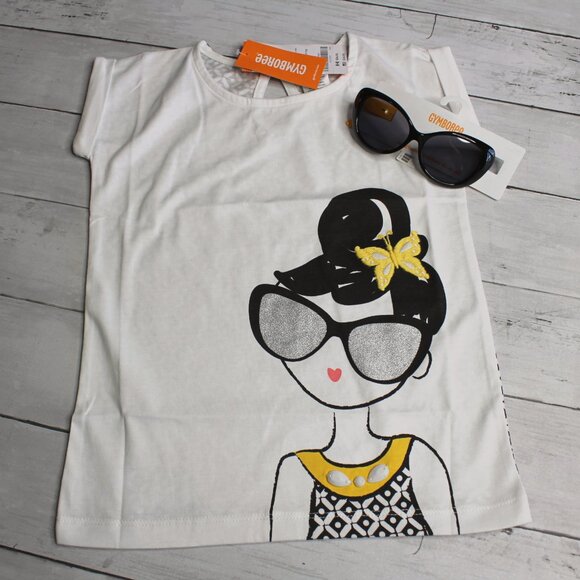 Gymboree Vintage Girl's Top Shorts Sunglasses Size 4 Black Yellow - Picture 3 of 11